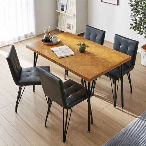 ダイニングセット 5点 4人用 幅120 ラバーウッド 無垢材 ヘリンボーン調 テーブル ブラック ブラウン 西海岸 木製 コンパクト 長方形 おしゃれ 天然目 モダン ナチュラル おしゃれ(代引不可)