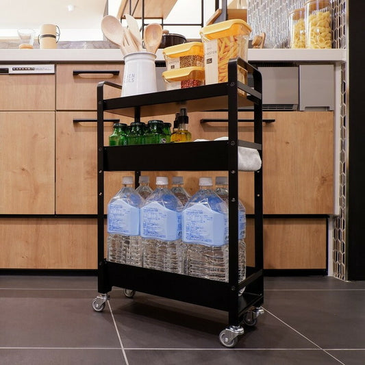 スチールワゴン 3段 幅39.5cm 奥行21cm 高さ66cm キッチンワゴン キャスター付 エラストマー キッチン リビング サニタリー(代引不可)