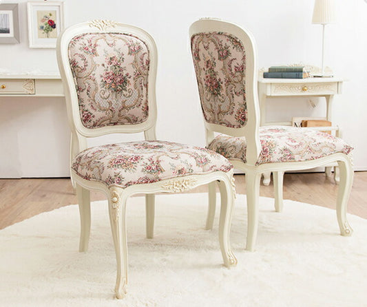 チェア2脚セット ダイニングチェア アンティーク調猫脚シリーズマホガニー ロココ調 ホワイト 白 アンティーク インテリア 2人(代引不可)