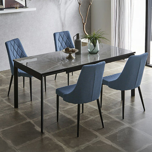 セラミック 伸縮 ダイニングセット 4人掛け 5点セット ダイニングテーブルセット 伸長式 幅130~幅170 ファブリック 鏡面 ダイニングチェア 耐水 耐熱 大理石調(代引不可)