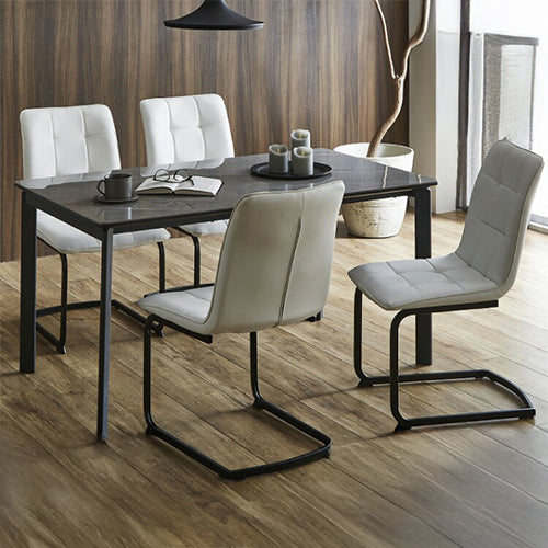 セラミック 伸縮 ダイニングセット 4人掛け 5点セット ダイニングテーブルセット 伸長式 幅130~幅170 合皮 デザインチェア 鏡面 ダイニングチェア 耐水 耐熱 大理石調(代引不可)