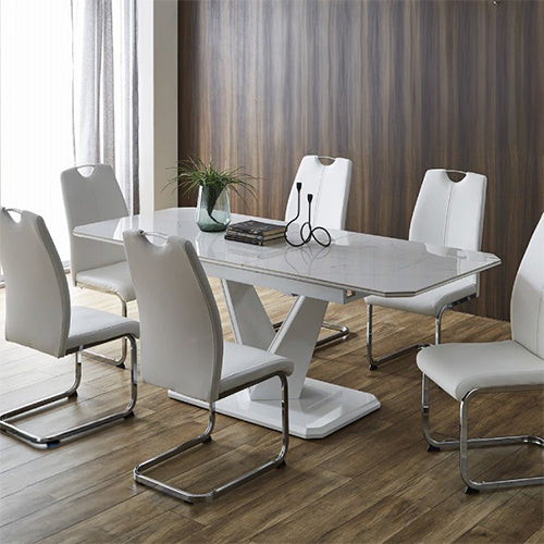 セラミック 伸縮 ダイニングセット 6人掛け 7点セット ダイニングテーブルセット 伸長式 幅160~幅200 合皮 鏡面 ダイニングチェア 耐水 耐熱 大理石調(代引不可)