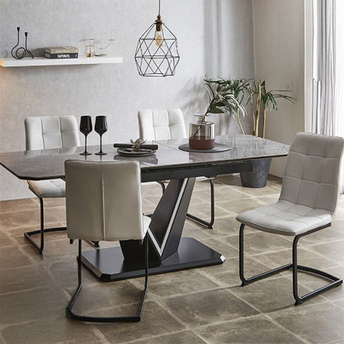 セラミック 伸縮 ダイニングセット 4人掛け 5点セット ダイニングテーブルセット 伸長式 幅160~幅200 合皮 デザインチェア 鏡面 ダイニングチェア 耐水 耐熱 大理石調(代引不可)