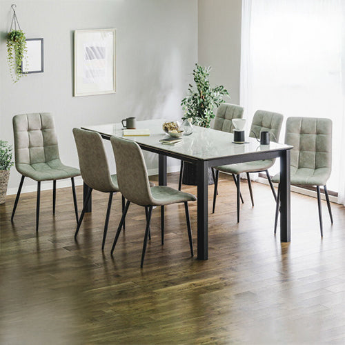 セラミック ダイニングセット 6人掛け 7点セット ダイニングテーブルセット 幅180 ファブリック アイアン 鏡面 ダイニングチェア 耐水 耐熱 大理石調(代引不可)