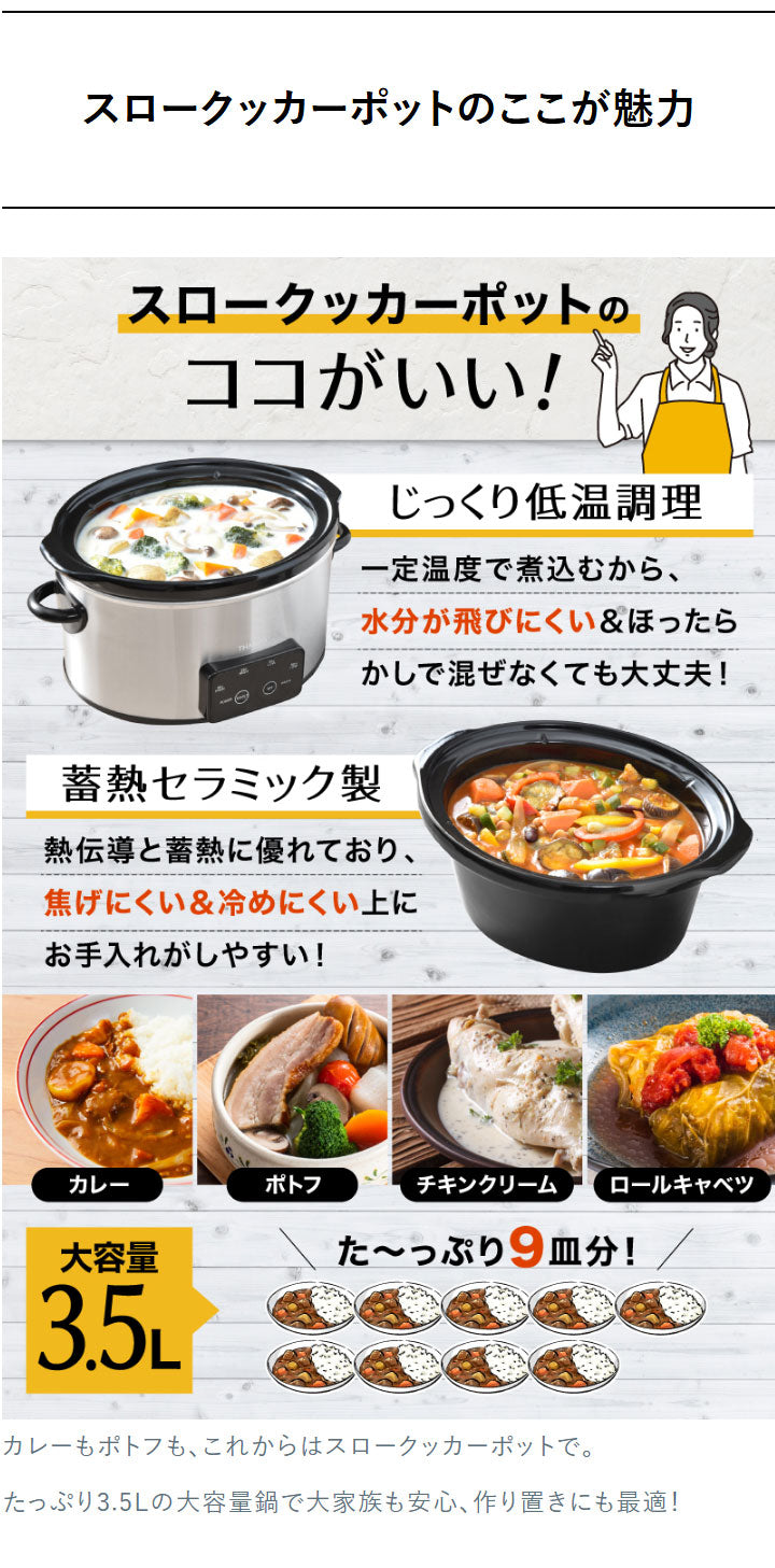 スロークッカー 鍋 低温調理器 煮込み料理 電気調理鍋 ボタンひとつで本格おまかせ煮込み マスタースロークッカーポット VASLCKSBK サンコー