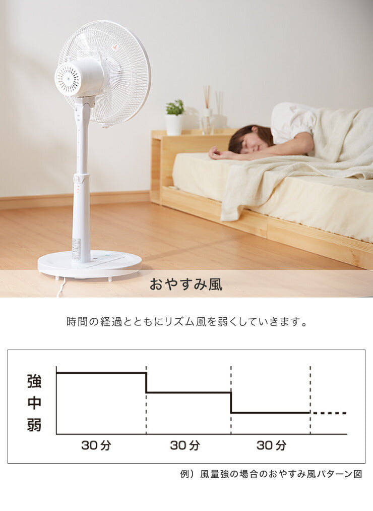 リビングファン リモコン付き 30cm 5枚羽根 首振り 風量3段階 タイマー 静音 高さ調節 フラットガード 扇風機