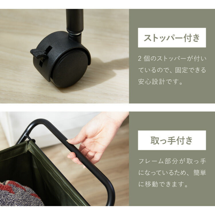 バスケットワゴン バスケット ワゴン フォールディング 折りたたみ キャスター付き ランドリーバスケット ワンドリーワゴン キッチンワゴン サイドワゴン 棚付き スチール カーキ グリーン ベージュ(代引不可)