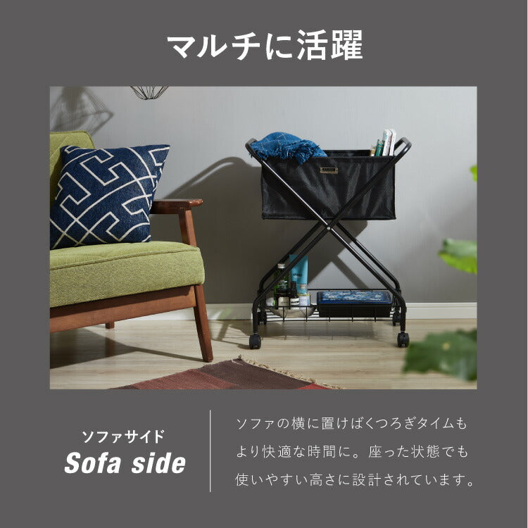 バスケットワゴン バスケット ワゴン フォールディング 折りたたみ キャスター付き ランドリーバスケット ワンドリーワゴン キッチンワゴン サイドワゴン 棚付き スチール カーキ グリーン ベージュ(代引不可)