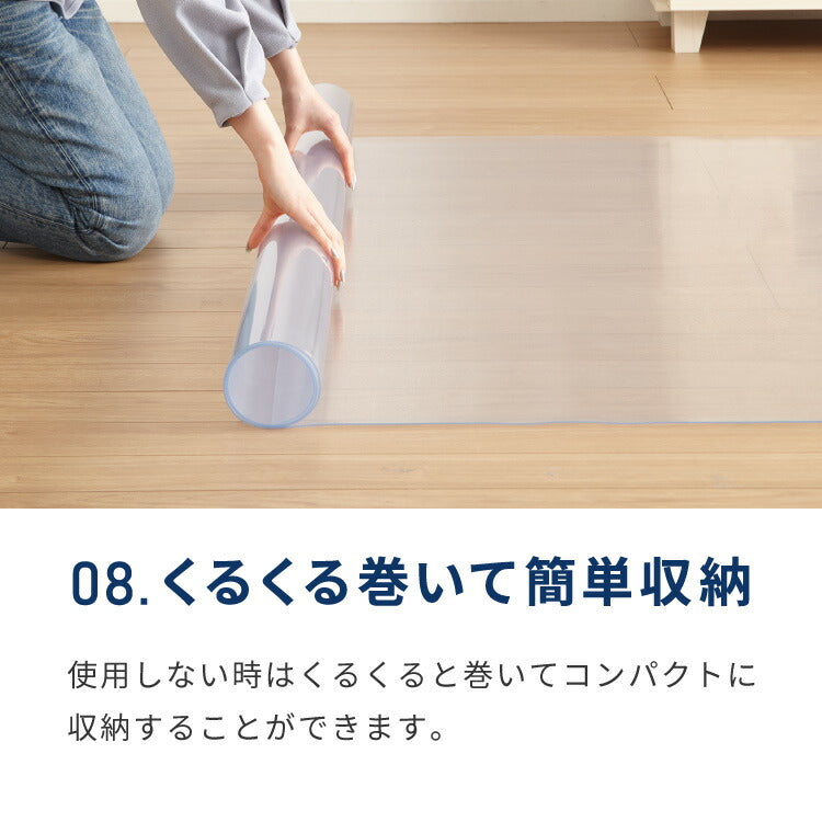 ダイニングマット 透明 クリア 撥水 180×180cm 厚さ1.5mm 厚手 PVC エンボス加工 透明 防水 めくれにくい 吸着 フリーカット フロアマット チェアマット キッチンマット テーブルマット ノンホルム 傷防止 反射防止