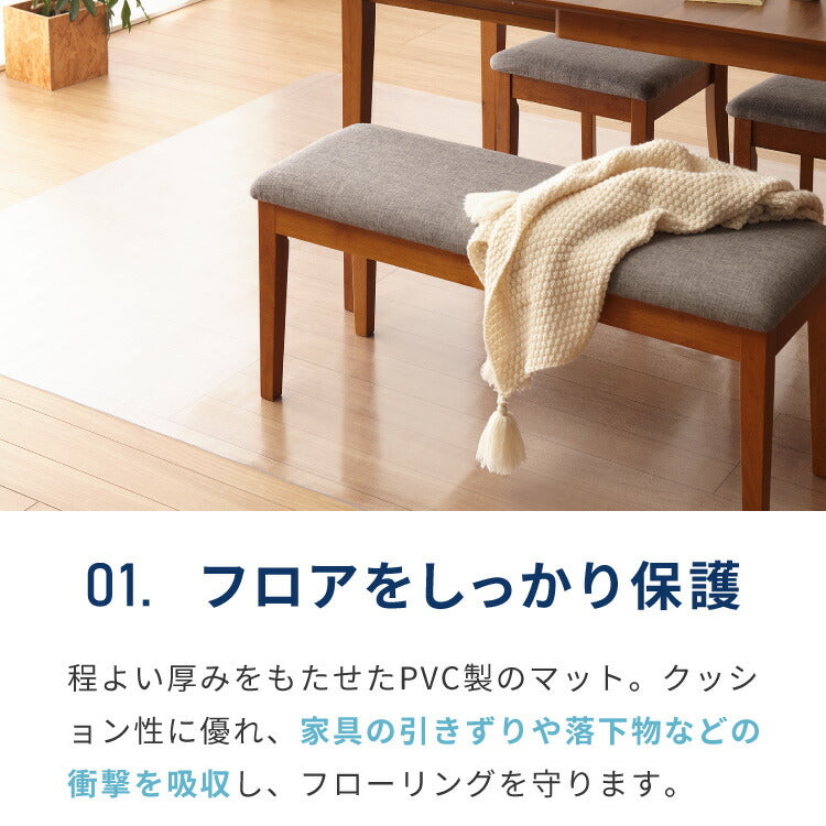 ダイニングマット 透明 クリア 撥水 180×180cm 厚さ1.5mm 厚手 PVC エンボス加工 透明 防水 めくれにくい 吸着 フリーカット フロアマット チェアマット キッチンマット テーブルマット ノンホルム 傷防止 反射防止