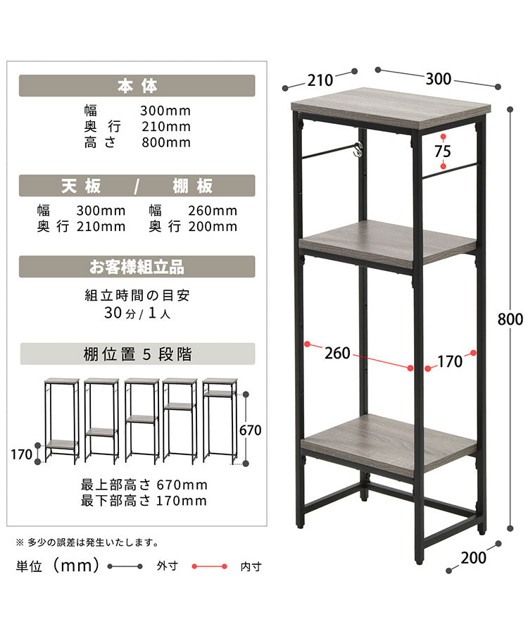 コンソールテーブル 玄関 ラック スリム 幅30cm グレー ホワイト 棚付き フック付き 省スペース シンプル モダン おしゃれ 廊下 リビング キッチンカウンター下 サニタリー収納(代引不可)