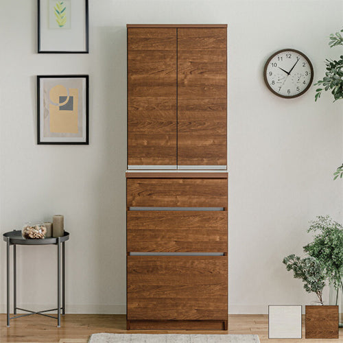 食器棚 キッチンボード 幅60 ハイタイプ 国産 完成品 大川家具 キッチン 収納 ブラウン ホワイト 木目 白 防汚加工 フルオープンレール 日本製 北欧(代引不可)