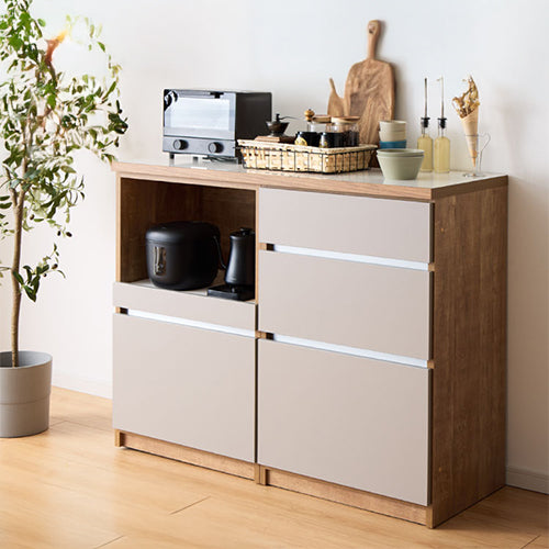 キッチンカウンター 120 幅120 高さ93 引き出し3杯 オープンスライド 完成品 国産 開梱設置無料 日本製 レンジ台 カウンター テーブル 食器棚 キッチンボード 引き出し(代引不可)