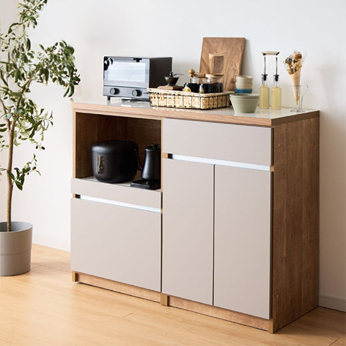 キッチンカウンター 120 幅120 高さ93 開き扉 オープンスライド 完成品 国産 開梱設置無料 日本製 レンジ台 カウンター テーブル 食器棚 キッチンボード 引き出し(代引不可)