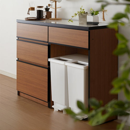 キッチンカウンター 120 完成品 FRON120 引き出し収納 ダストボックス収納 モイス加工 ごみ箱 間仕切り 背面化粧 開梱設置無料 奥行45 高さ93 フルオープンレール ポリエステル化粧板(代引不可)