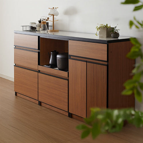 キッチンカウンター 180 完成品 FRON180 引き出し収納 オープンスライド収納 開き扉収納 レンジ台 間仕切り 背面化粧 開梱設置無料 奥行45 高さ93 フルオープンレール ポリエステル化粧板(代引不可)