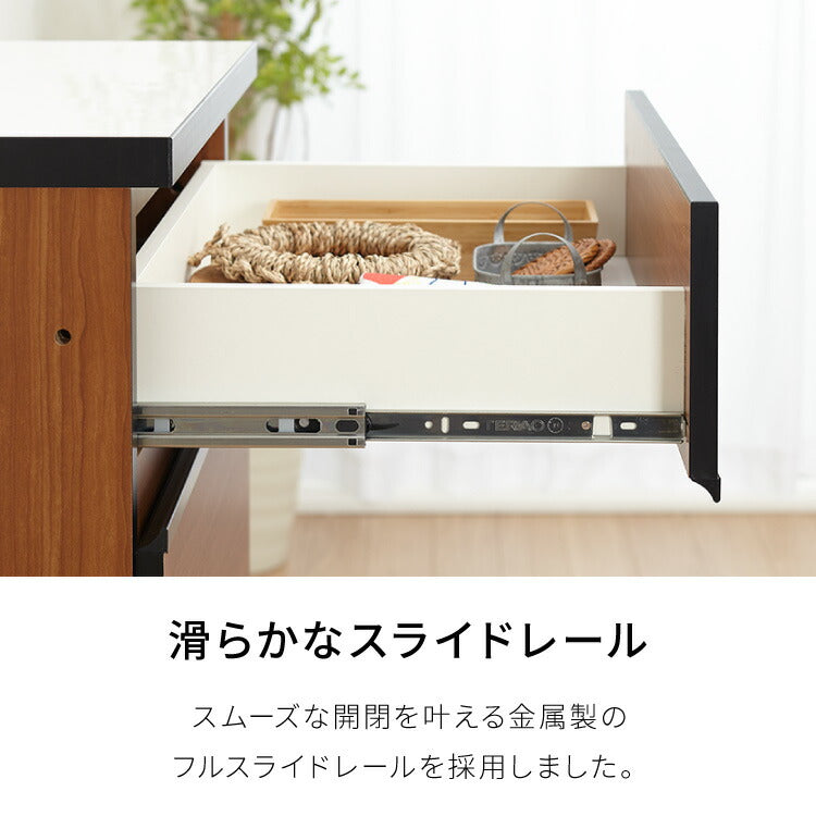 キッチンカウンター 180 完成品 FRON120 引き出し収納×2 ダストボックス収納 モイス加工 ごみ箱 間仕切り 背面化粧 開梱設置無料 奥行45 高さ93 フルオープンレール ポリエステル化粧板(代引不可)