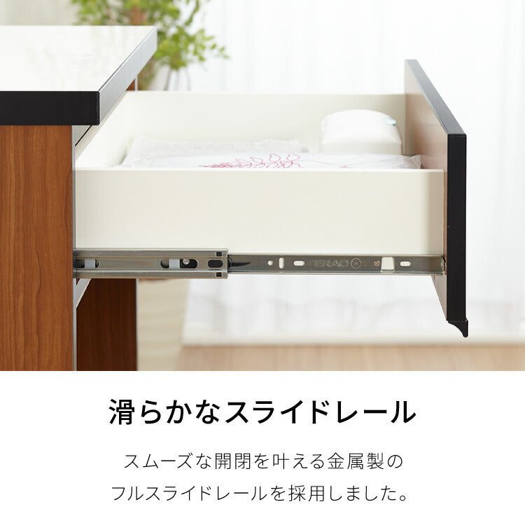 キッチンカウンター 180 完成品 FRON120 引き出し収納×2 ダストボックス収納 モイス加工 ごみ箱 間仕切り 背面化粧 開梱設置無料 奥行45 高さ93 フルオープンレール ポリエステル化粧板(代引不可)