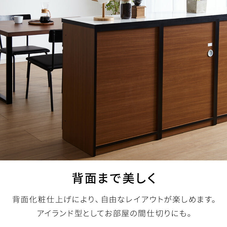キッチンカウンター 180 完成品 FRON120 引き出し収納×2 ダストボックス収納 モイス加工 ごみ箱 間仕切り 背面化粧 開梱設置無料 奥行45 高さ93 フルオープンレール ポリエステル化粧板(代引不可)