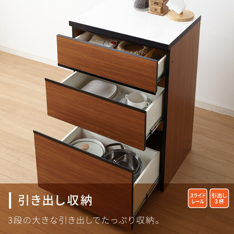 キッチンカウンター 180 完成品 FRON120 引き出し収納×2 ダストボックス収納 モイス加工 ごみ箱 間仕切り 背面化粧 開梱設置無料 奥行45 高さ93 フルオープンレール ポリエステル化粧板(代引不可)