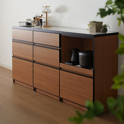 キッチンカウンター 180 完成品 FRON180 引き出し収納×2 オープンスライド収納 レンジ台 間仕切り 背面化粧 開梱設置無料 奥行45 高さ93 フルオープンレール ポリエステル化粧板(代引不可)