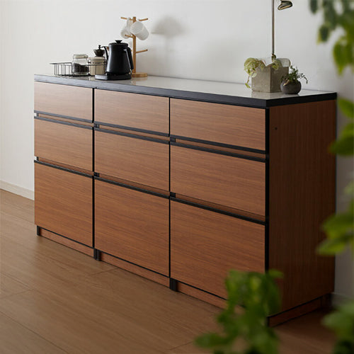 キッチンカウンター 180 完成品 FRON180 引き出し収納×3 間仕切り 背面化粧 開梱設置無料 奥行45 高さ93 フルオープンレール アイランドキッチン ポリエステル化粧板(代引不可)