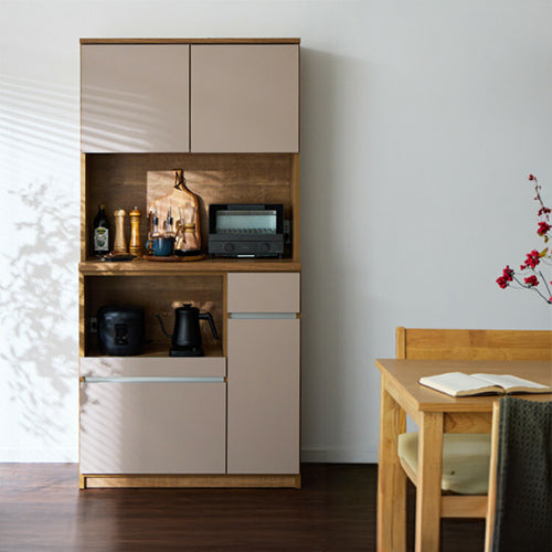 食器棚 キッチンボード 幅90cm 国産 完成品 大川家具 開梱設置無料 モイス加工 防汚加工 鏡面ホワイト セラミック調グレー オーク グレージュ 大容量 キッチン 収納(代引不可)