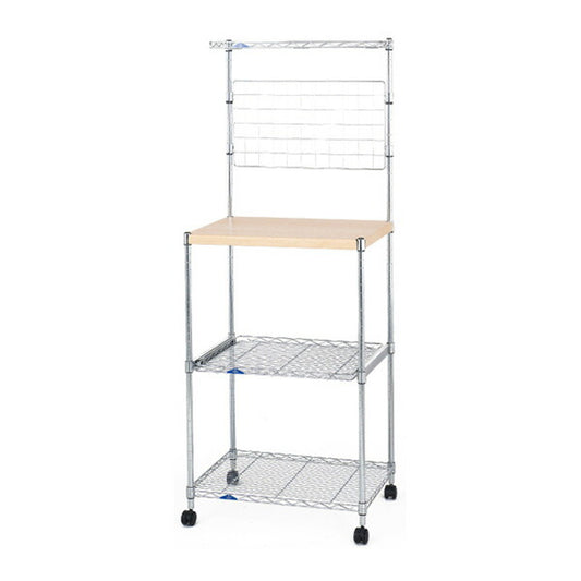 Luminous(ルミナス) ワゴンラック 木棚付きワゴン スチールラック スチール棚 キッチンワゴン メタルシェルフ