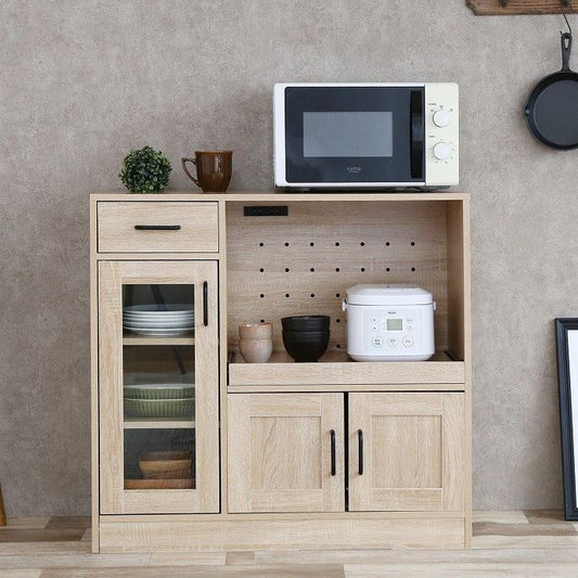 レンジ台 食器棚 キッチン収納 キッチンキャビネット 幅88 大型レンジ対応 ミニ食器棚 収納 引き出し 扉付き スライドレール ロータイプ キッチンラック キャビネット(代引不可)