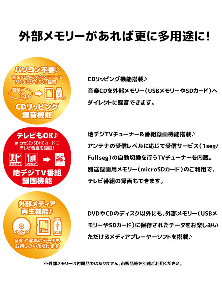 OVER TIME DVDプレイヤー 録画機能付 15.6インチ フルセグポータブルDVDプレイヤー 車載 ドライブ キャンプ 車載用バッグ付き OT-TVD156AK