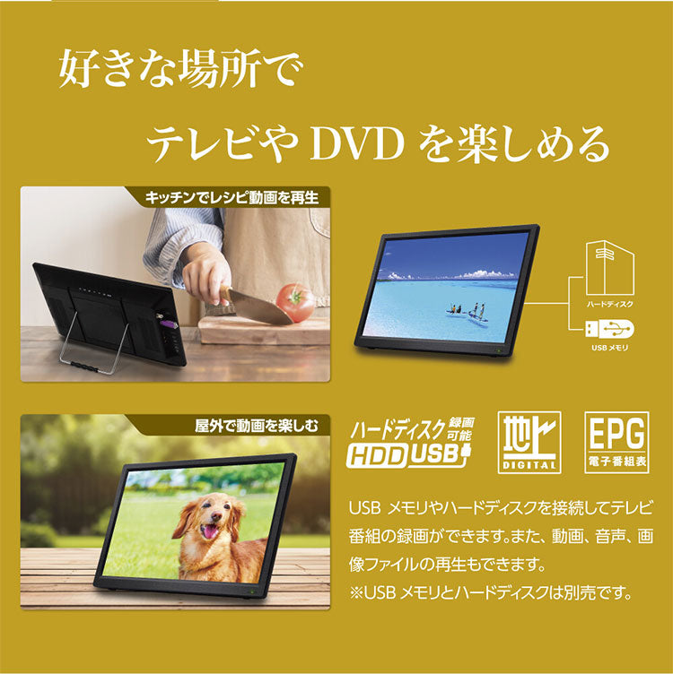 ポータブルテレビ 15.6インチ フルセグ DVD 車載 DVDプレーヤー搭載 車載バッグ 付き DVD機能付き 充電式 OT-FTD156TE OVER TIME