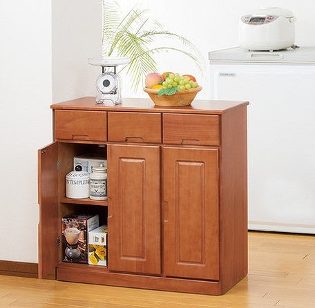 キッチンワゴン 天然木カウンターワゴン 3枚扉 天然木 ワゴン キッチンカウンター キッチン収納 カウンター キッチン(代引不可)