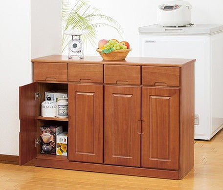 キッチンワゴン 天然木カウンターワゴン 4枚扉 天然木 ワゴン キッチンカウンター キッチン収納 カウンター キッチン(代引不可)