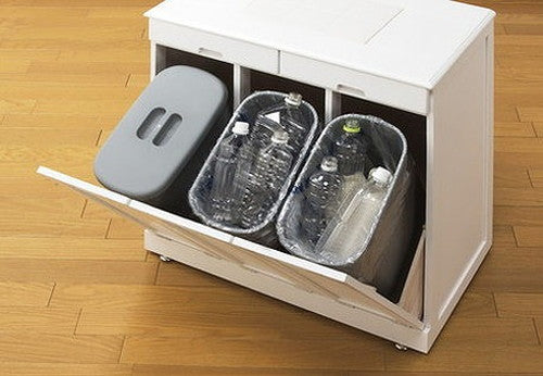 ゴミ箱 天然木分別ダストボックス タイル付 2分別 カウンター キッチンカウンター キッチンワゴン ごみ箱 ダストボックス(代引不可)