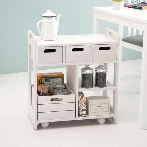 ワゴン キッチンワゴン 天然木 完成品 コンパクト スリム 奥行30cm 高さ62cm 両側使える BOX収納 キャスター ストッパー(代引不可)