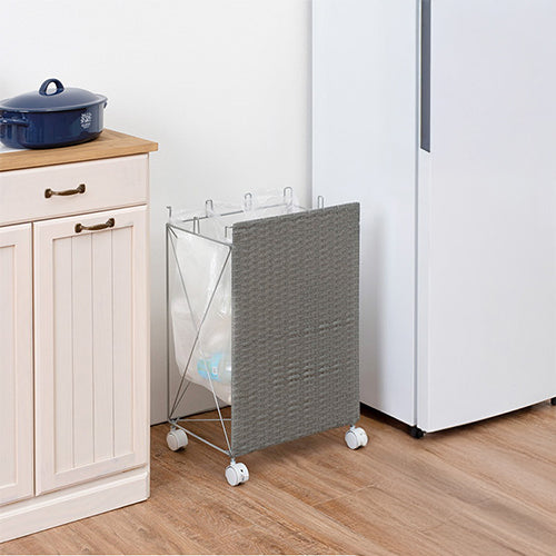 分別ごみ箱ラック 幅38cm ラタン調 ダストボックス 分別 キャスター付き ワイド おしゃれ シンプル キッチン リビング 脱衣所 洗面所 寝室 ラック 防水 北欧(代引不可)