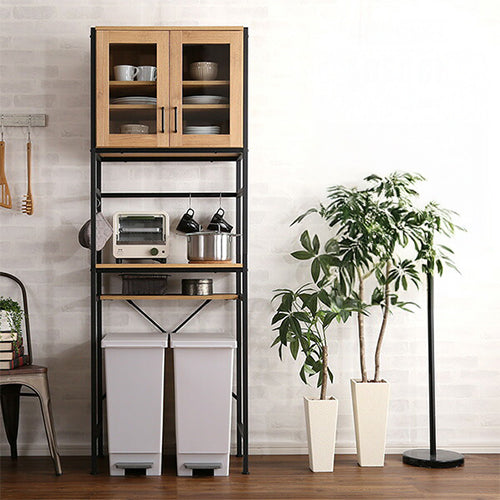 ヴィンテージ ごみ箱上ラック スリムタイプ  GREACK-グリック レンジラック ラック オープンラック キッチンボード キッチンカウンター 扉付き 皿入れ 食器棚 ゴミ箱収納(代引不可)