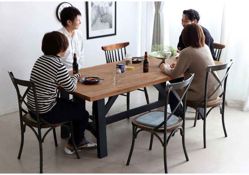 ダイニングテーブル 幅200cm ミックス無垢材 ウレタン塗装 アイアン脚 食卓テーブル 6~8人用 MABEX マベックス 大人数 カフェ風 無骨 天然木 ビンテージ風 おしゃれ(代引不可)