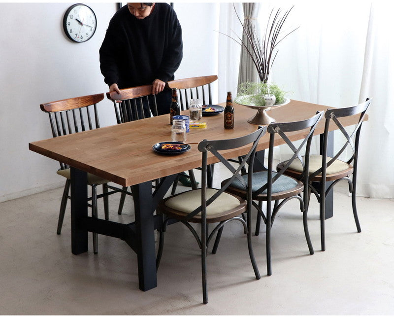 ダイニングテーブル 幅200cm ミックス無垢材 ウレタン塗装 アイアン脚 食卓テーブル 6~8人用 MABEX マベックス 大人数 カフェ風 無骨 天然木 ビンテージ風 おしゃれ(代引不可)