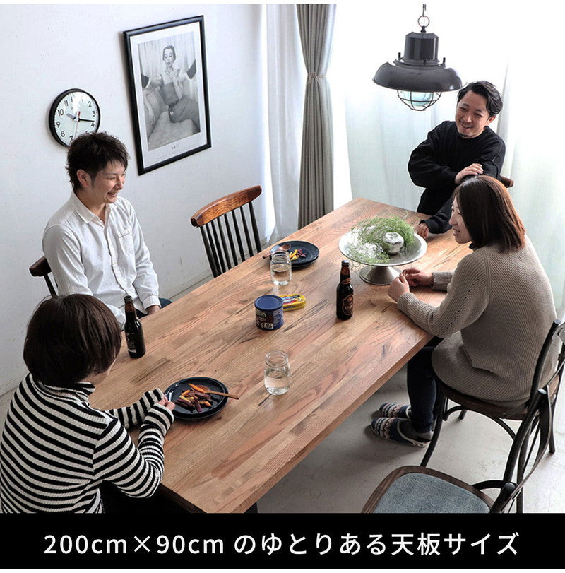 ダイニングテーブル 幅200cm ミックス無垢材 ウレタン塗装 アイアン脚 食卓テーブル 6~8人用 MABEX マベックス 大人数 カフェ風 無骨 天然木 ビンテージ風 おしゃれ(代引不可)