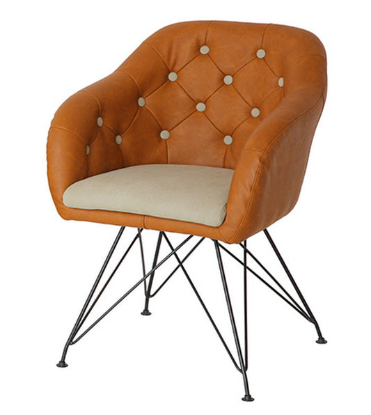 椅子 革 スチール 丸ボタン キャメル ダイニングチェア ブラウン オフィスチェア モダン チェア いす お洒落 北欧(代引不可)