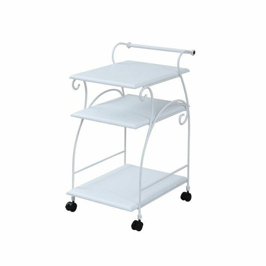 ヨーロッパ風 ロートアイアン 家具 キッチンワゴン キャスター 付き スリム 幅41.5 木製 天板 高さ 80 ホワイト(代引不可)