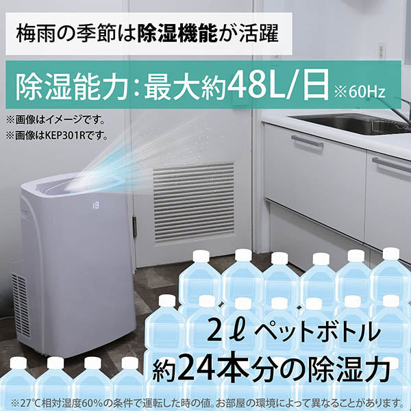 広電 移動式クーラー 3.0kW 冷風 除湿 送風 ワイヤレスリモコン付 廃熱ダクト オートルーバー 窓パネル 熱中症対策 KEP301R
