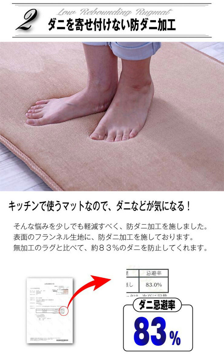 抗菌 防ダニ キッチンマット 低反発 極厚25mm 65×240cm 厚手 滑り止め付 マット 長方形 四角 リビング マイクロファイバー 春(代引不可)
