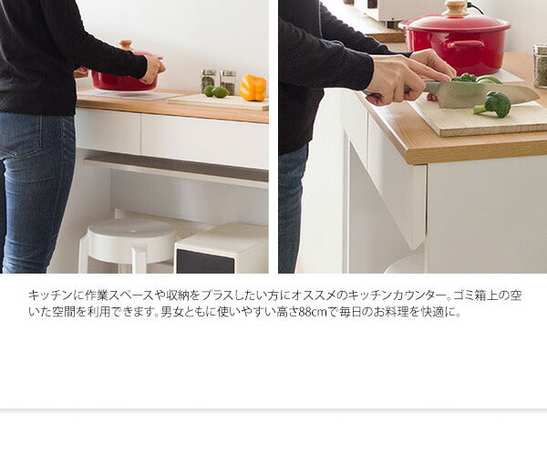 引き出し付き ごみ箱上ラック Semplice(センプリチェ) 幅80cm コンセント2個口付き キッチンカウンター レンジ台 キッチン収納(代引不可)