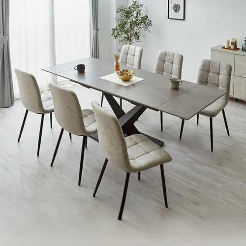 セラミック 両側伸長式ダイニングテーブルセット 幅140~200 伸縮 ダイニング7点セット 4人掛け 6人掛け 伸縮テーブル モダン 伸長式 ダイニング 耐水 耐熱 白 艶消し 傷がつきにくい おしゃれ(代引不可)