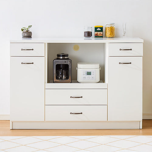 日本製 キッチンカウンター 120 【完成品】 間仕切り ゴミ箱 収納 引き出し収納×3 ダストボックス フルオープン ホワイト シルバー 2色 国産(代引不可)