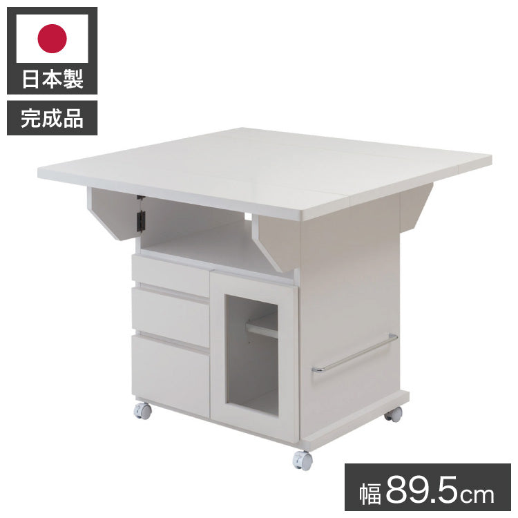日本製 完成品 大川家具 Butter 幅89.5 高さ70 テーブル バタフライカウンター ホワイト キッチン収納 おしゃれ 白 リビング キャスター付き バタフライワゴン 国産(代引不可)