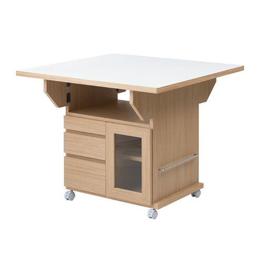 日本製 完成品 大川家具 Butter 幅89.5 高さ70 テーブル バタフライカウンター ナチュラル キッチン収納 おしゃれ 茶 リビング キャスター付き バタフライワゴン 国産(代引不可)