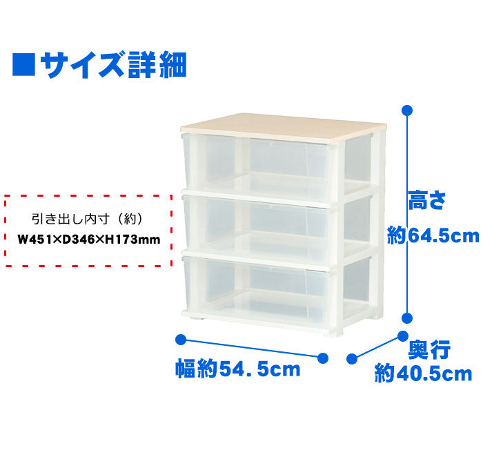 ピット 木製天板 ワイドチェスト 3段 ウッド トップチェスト 衣類収納 衣替え 収納用品 たんす タンス リビング キッチン 洗面所(代引不可)
